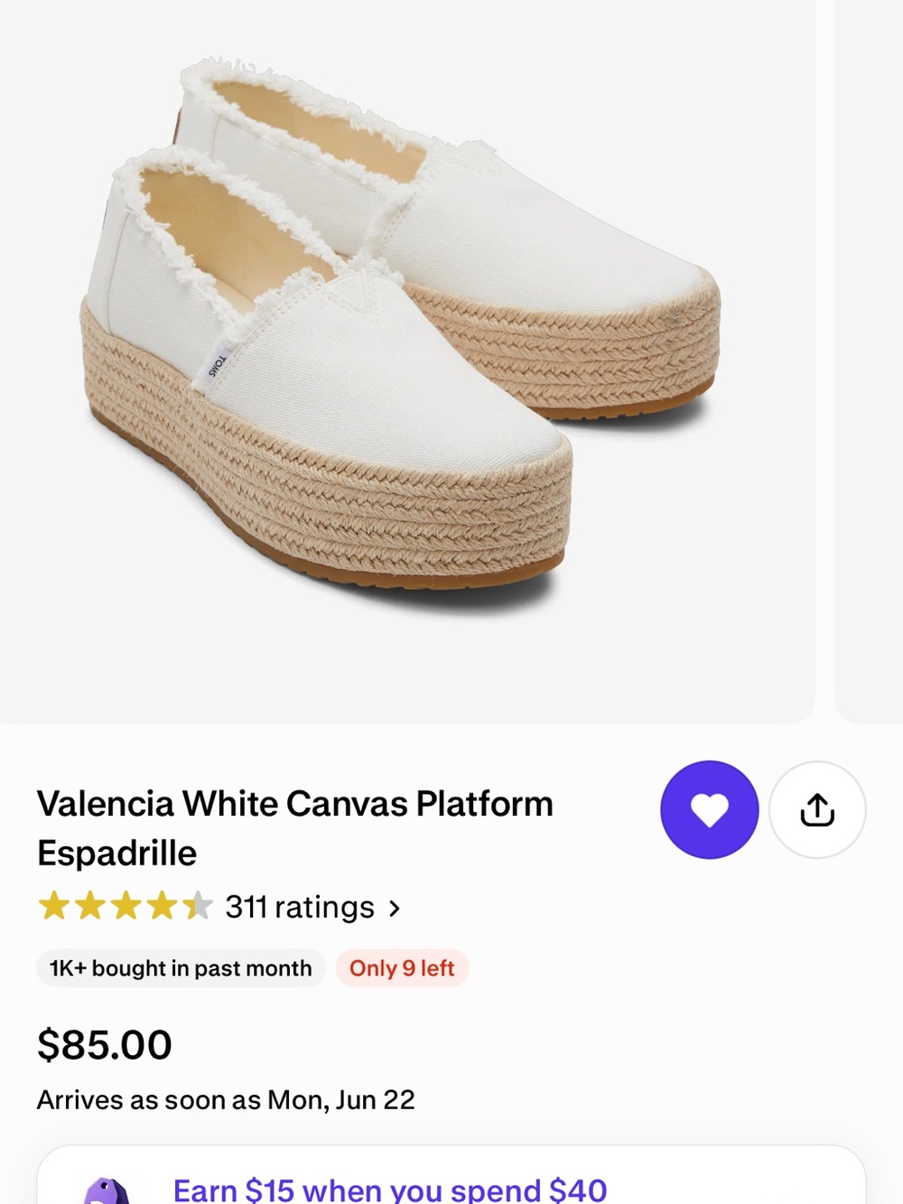 Toms White Canvas Platform Espadrilles with Jute Sole